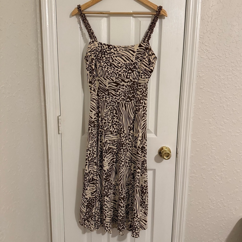 Maggy Boutique Y2K Animal Print Beaded Spaghetti Strap Midi Dress - Picture 2 of 9